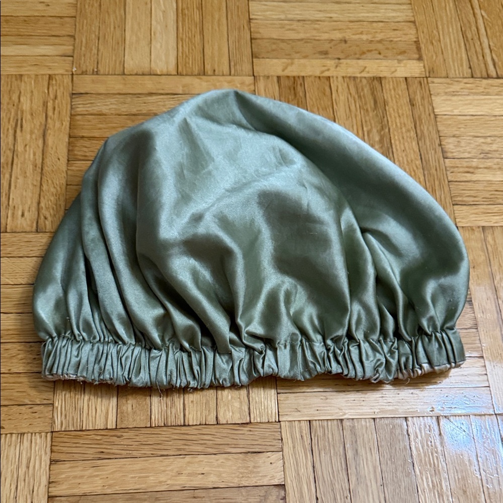 Satin Elastic Bonnet in Sage Green and Gold
